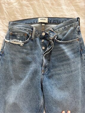 Agolde Straight Leg Button-Fly Jeans in Light Blue Denim
